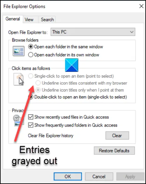 open with explorer greyed out