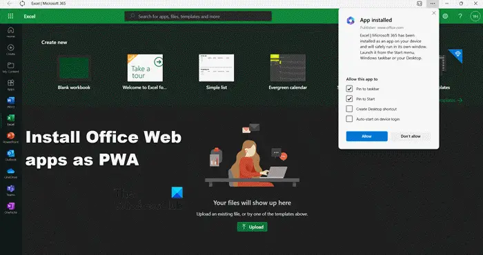 Install Office Web apps as PWA 