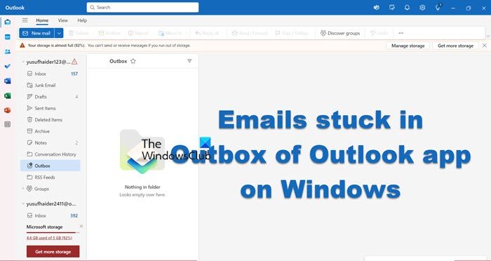 Emails stuck in Outbox of Outlook