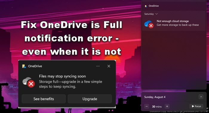 OneDrive is Full notification error