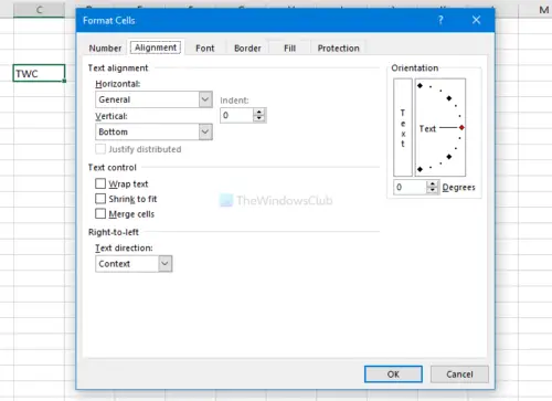 How to rotate text in Excel spreadsheet manually