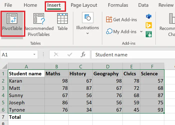 create a pivot table in excel