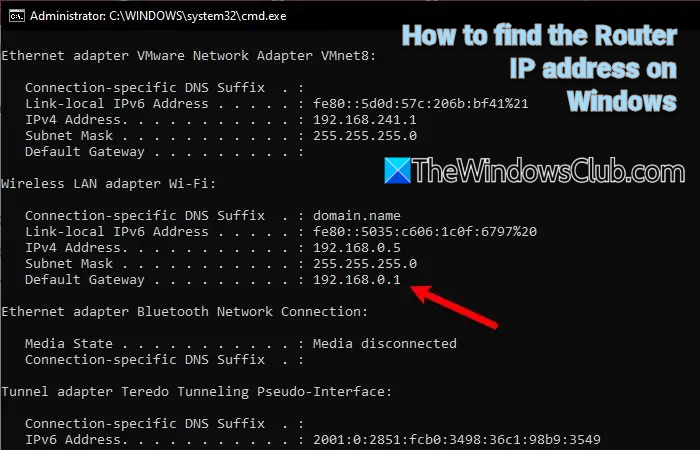 How to find the Router IP address on Windows