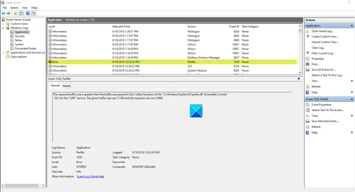 Event Error 1020 or 1008 Microsoft-Windows-Perflib error