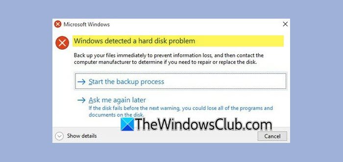 Windows detected a hard disk problem