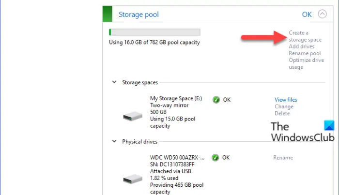 Create Storage Space for Storage Pool via Control Panel