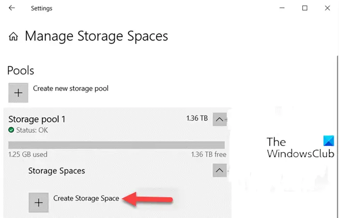 how to create a storage space in windows 10