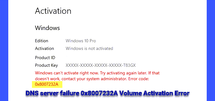 DNS server failure 0x8007232A Volume Activation Error