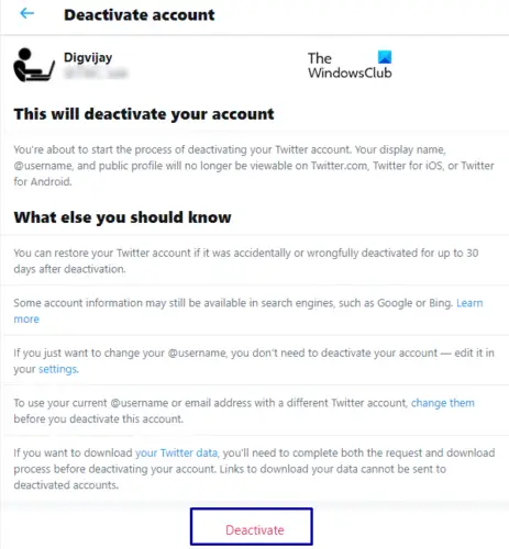 Backup Twitter data and then Deactivate or Delete Twitter account