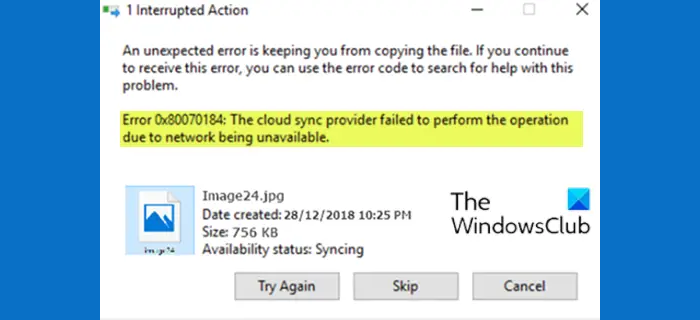 OneDrive Error 0x80070184