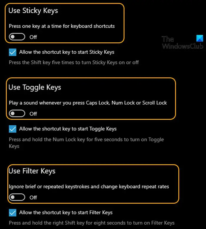 Filter keys. Фильтрация кнопок Windows 11. Sticky Keys.