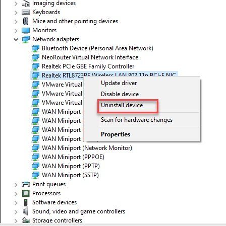 Uninstall Network Adapter