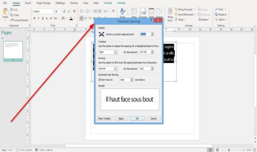 How To Use Character Line Paragraph Spacing Tool In Publisher   A Character Spacing Dialog Box 500x296 