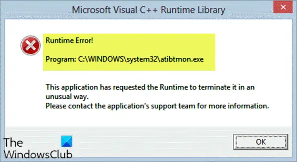 atibtmon.exe Runtime Error