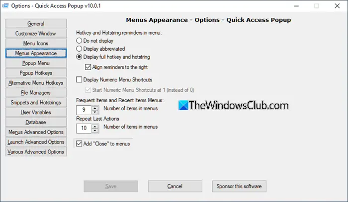 quick access popup