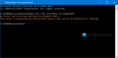 Value is protected by Secure Boot policy and cannot be modified or deleted