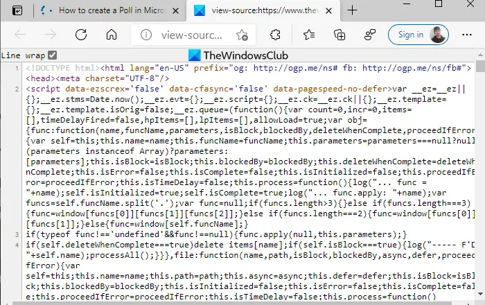 Enable Line Wrap in Source View in Edge and Chrome