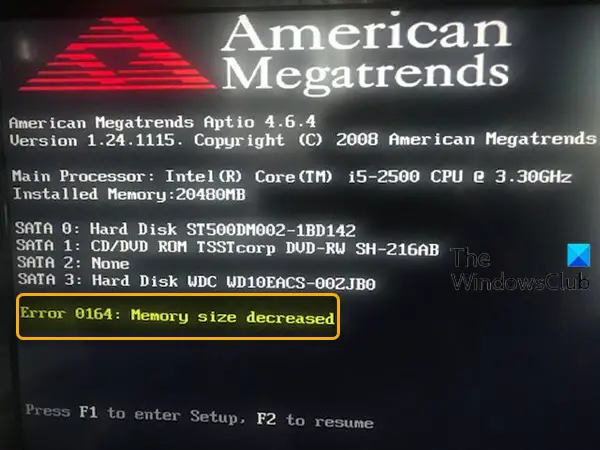 Error 0164: Memory size decreased