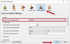 Отключить hardware accelerated decoding в vlc