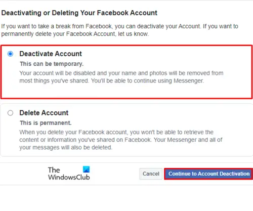 how to deactivate facebook account but not messenger