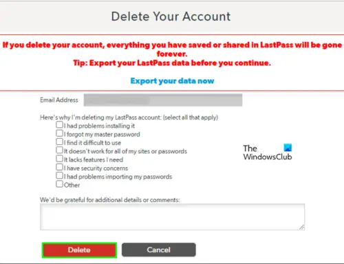 delete all lastpass passwords