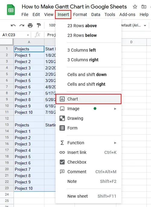 How to make a Gantt Chart in Google Sheets