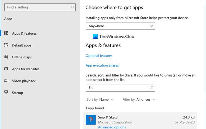 How to disable Snip and Sketch in Windows 10