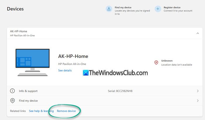 How to remove a Device from Microsoft Account