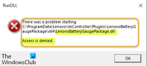 LenovoBatteryGaugePackage.dll access is denied, missing or not found errors