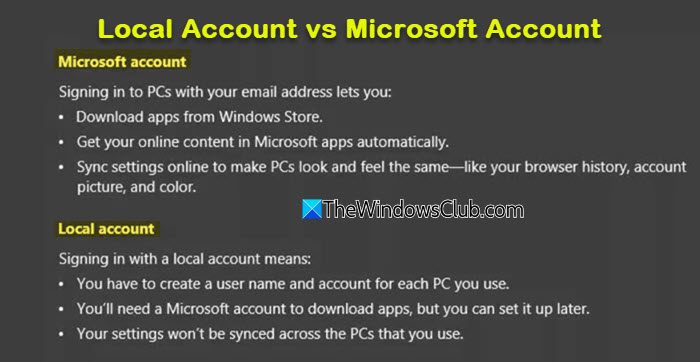 Local Account vs Microsoft Account