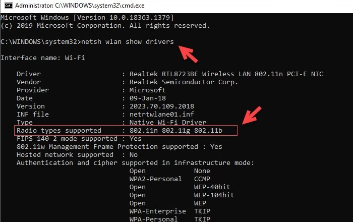 How to check if a Windows Laptop supports 2.4 or 5 GHz