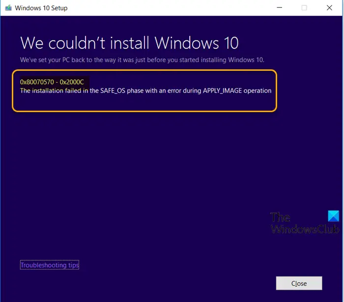 Windows 10-Upgrade-Installationsfehler 0X80070570 - 0X2000C