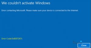 Windows Activation fails with error code 0x8007267C