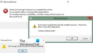 Excel cannot complete this task, Out of Memory, Not enough Resources