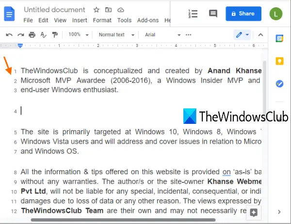 How To Show Or Add Line Numbers In Google Docs Document