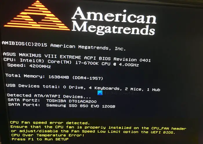 CPU Fan Speed Error Detected