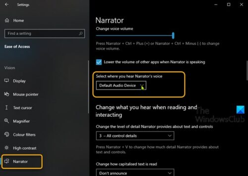 How to change Default Audio Output Device for Narrator in Windows 11/10