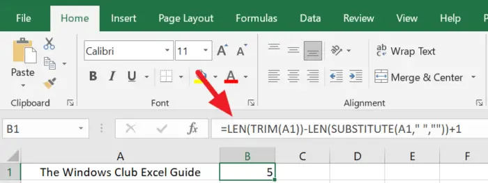 count number of words in excel