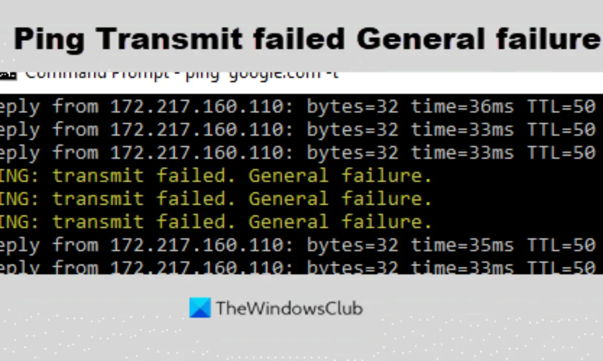 Ping Transmit Failed General Failure Error In Windows 10