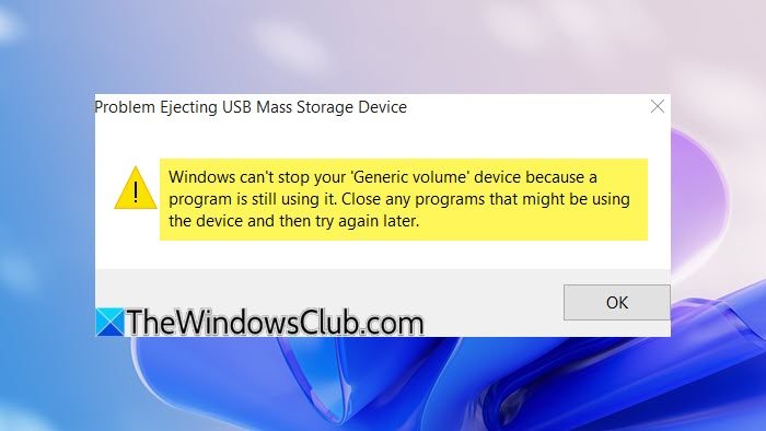 Windows can't stop your Generic volume device