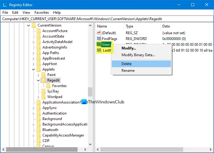 Windows registry editor