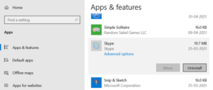 delete skype for business windows 10
