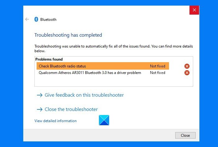 Check Bluetooth Radio Status Not Fixed Says Bluetooth Troubleshooter