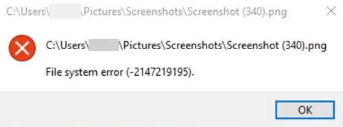 File System Error (-2147219195)