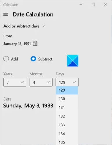 Use Windows Calculator to perform Date calculations