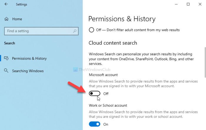 Disable Cloud Content Search in Taskbar search box in Windows 11/10