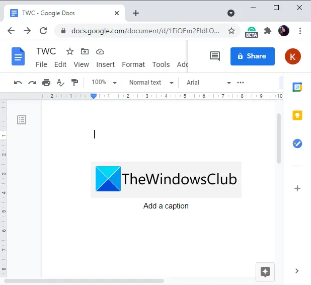 Подписать изображение google docs