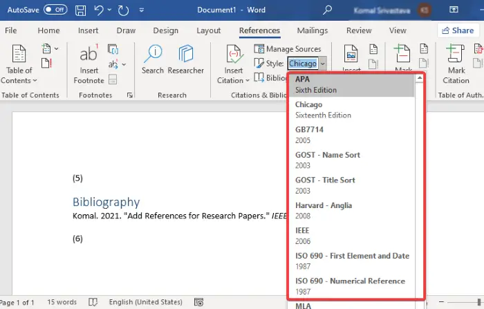 how to format citation in word on reference