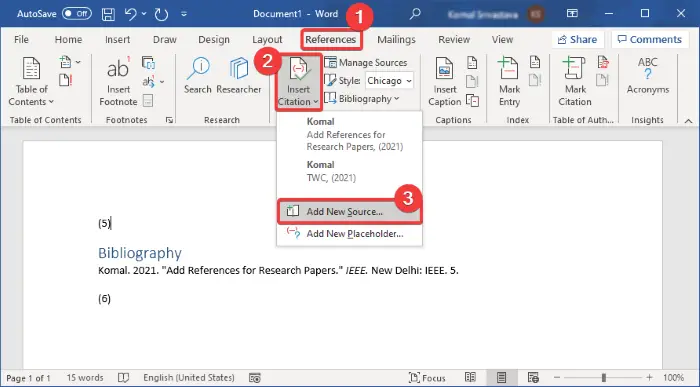how to insert a bibliography microsoft word