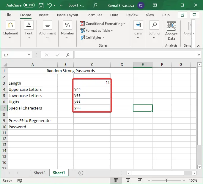 Как сгенерировать пароль в excel